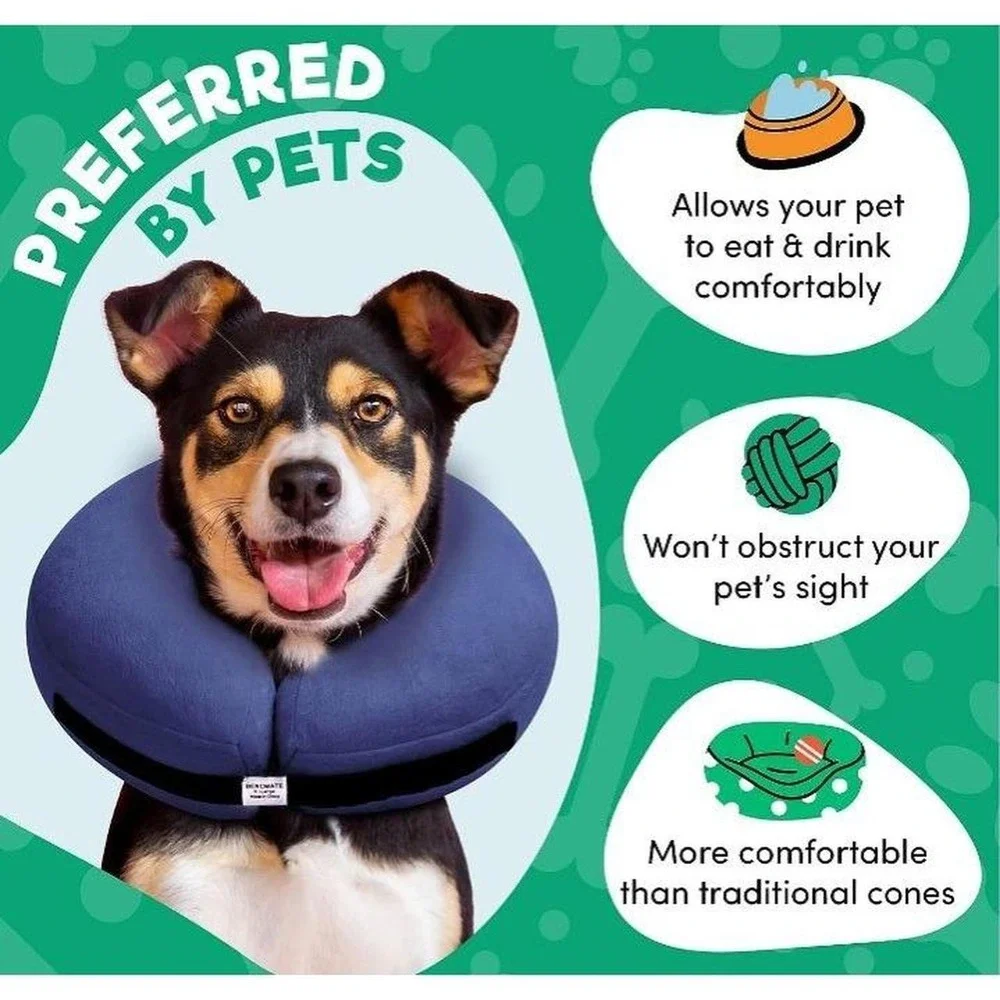 NEW Bencmate Inflatable Soft Dog Recovery Collar, M, Coneless Surgery Recovery